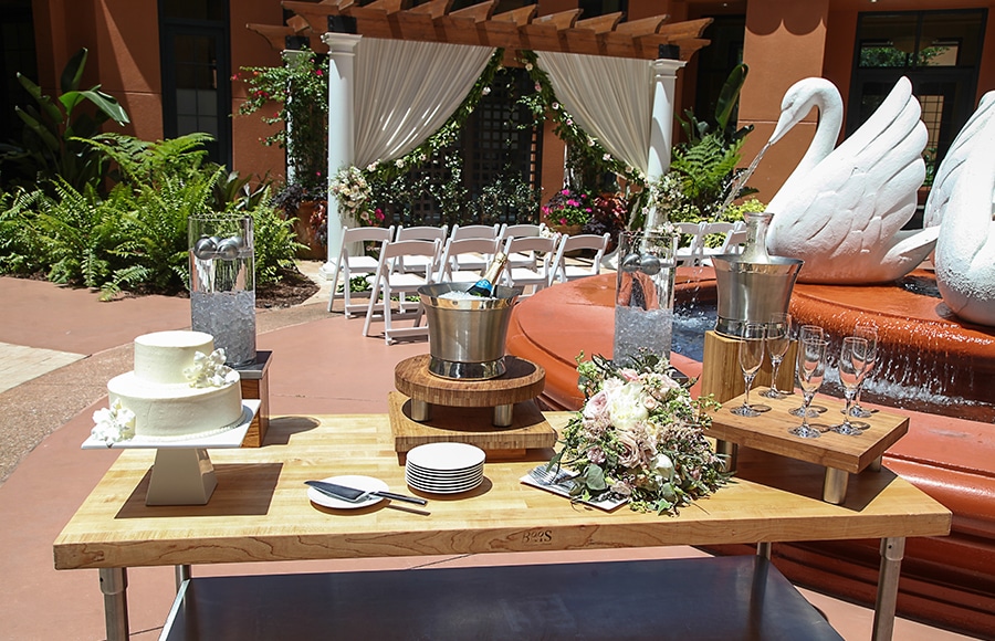Wedding Ceremony Set-Up in the Courtyard at the Walt Disney World Swan Resort