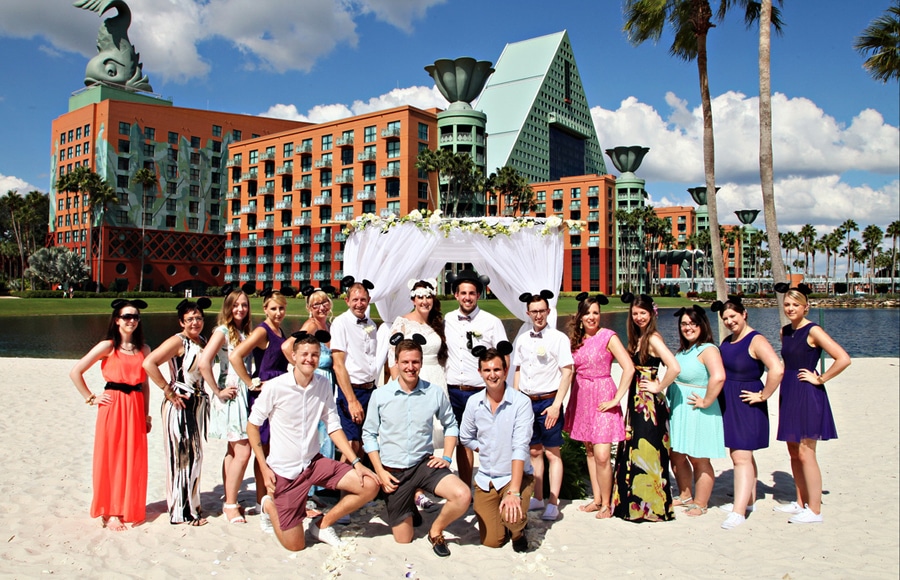 Wedding Party on the Beach in Front of the Walt Disney World Dolphin Resort