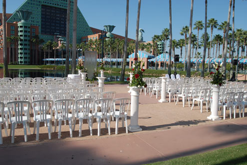 Wedding Ceremony Set-Up with the Walt Disney World Dolphin Resort in the Background