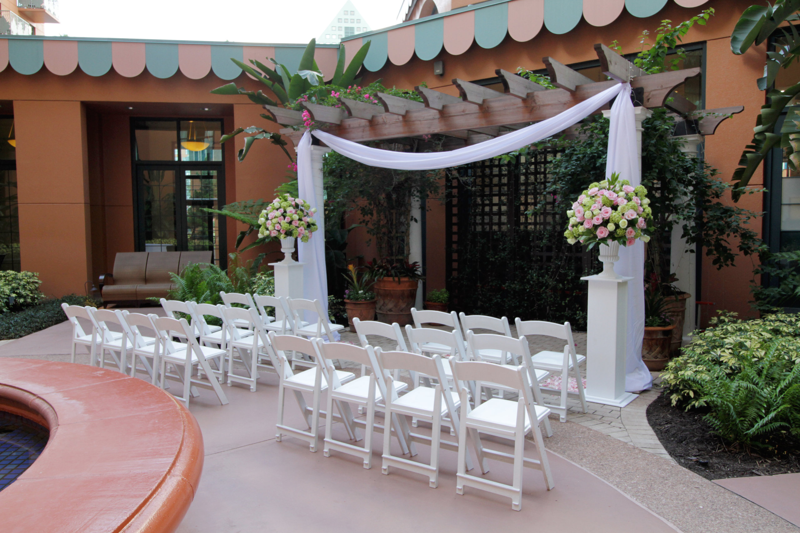 Wedding Ceremony Set-Up in Courtyard at the Walt Disney World Swan Resort