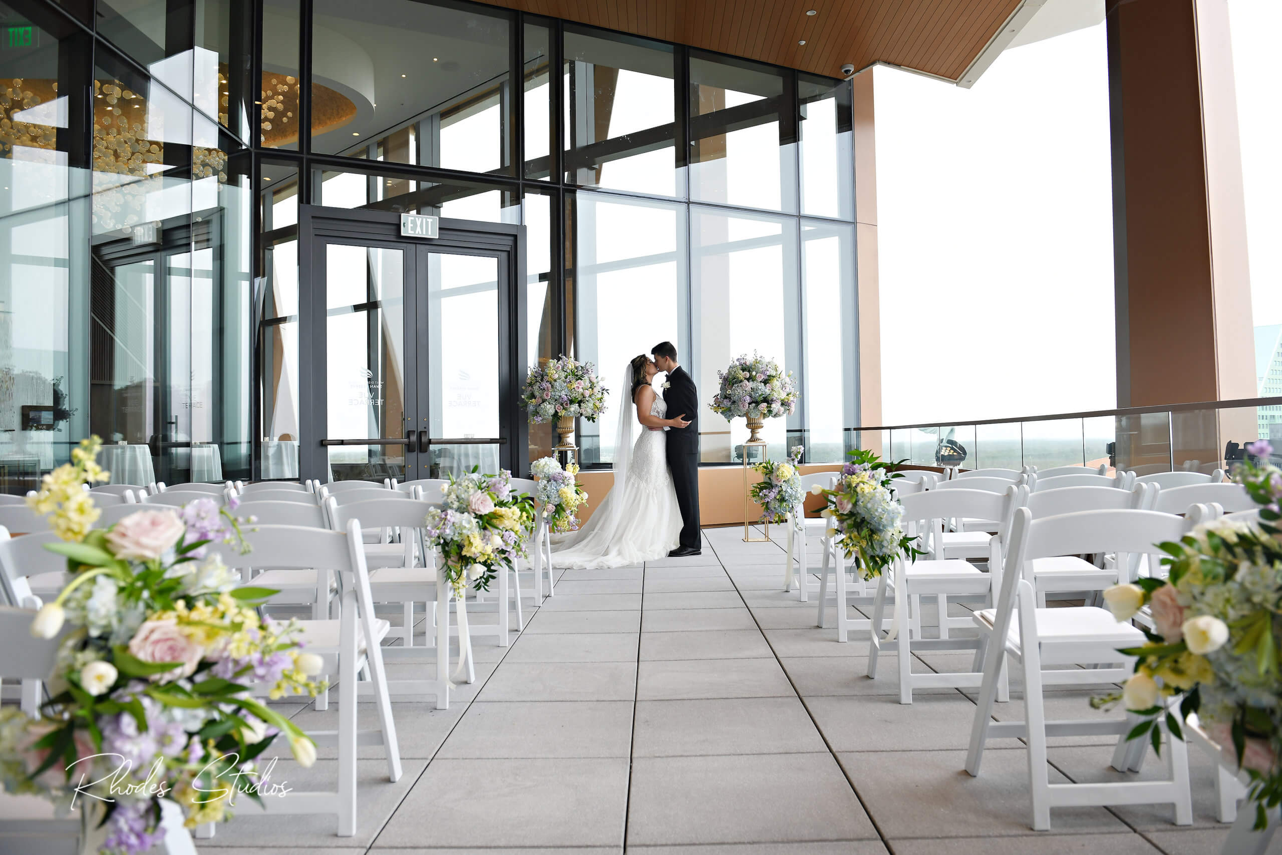 Wedding Couple at the Vue Terrace on the Rooftop of the Walt Disney World Swan Reserve