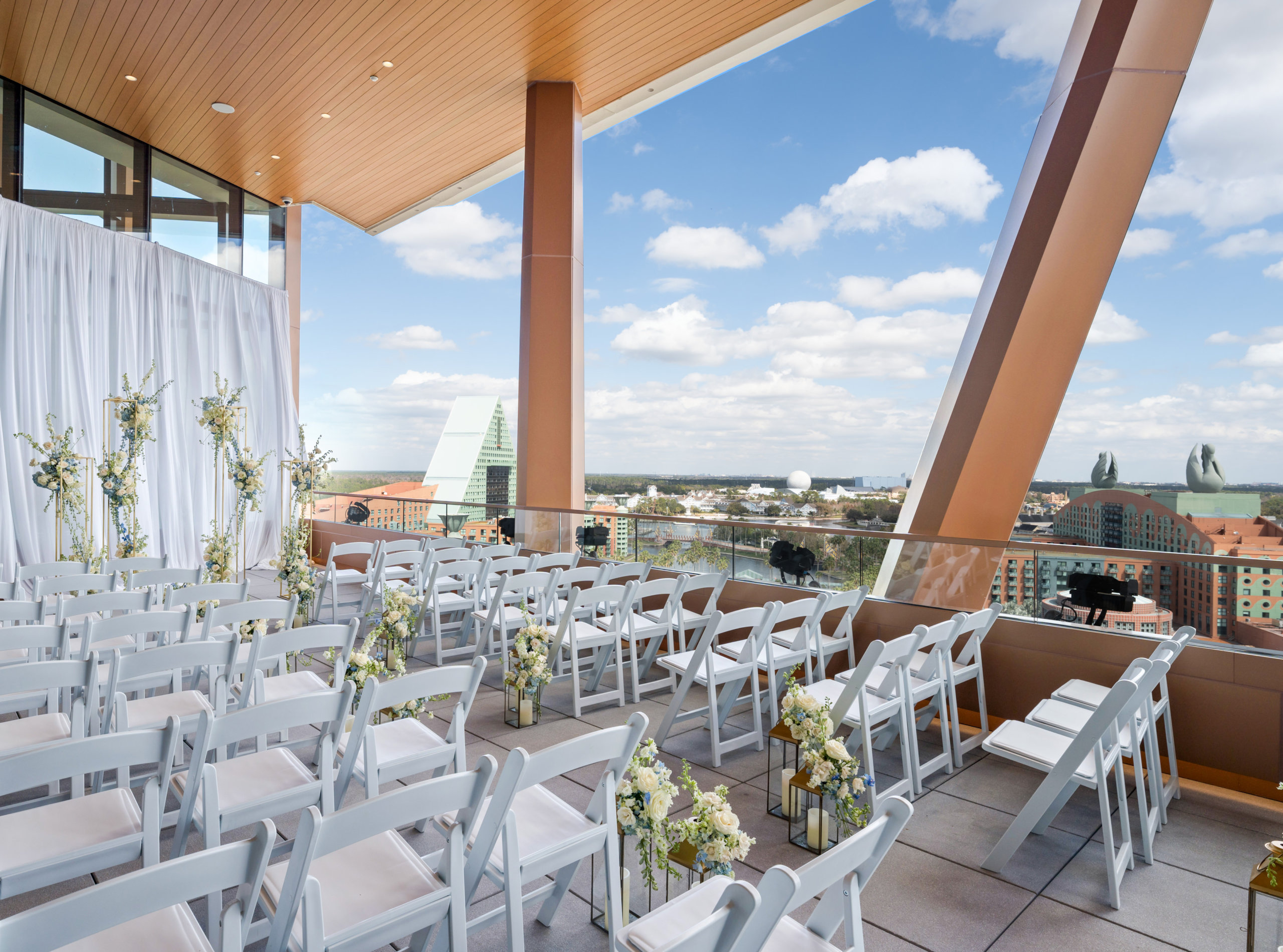 Wedding Ceremony Set-Up at the Vue Terrace on on the Rooftop of the Walt Disney World Swan Reserve