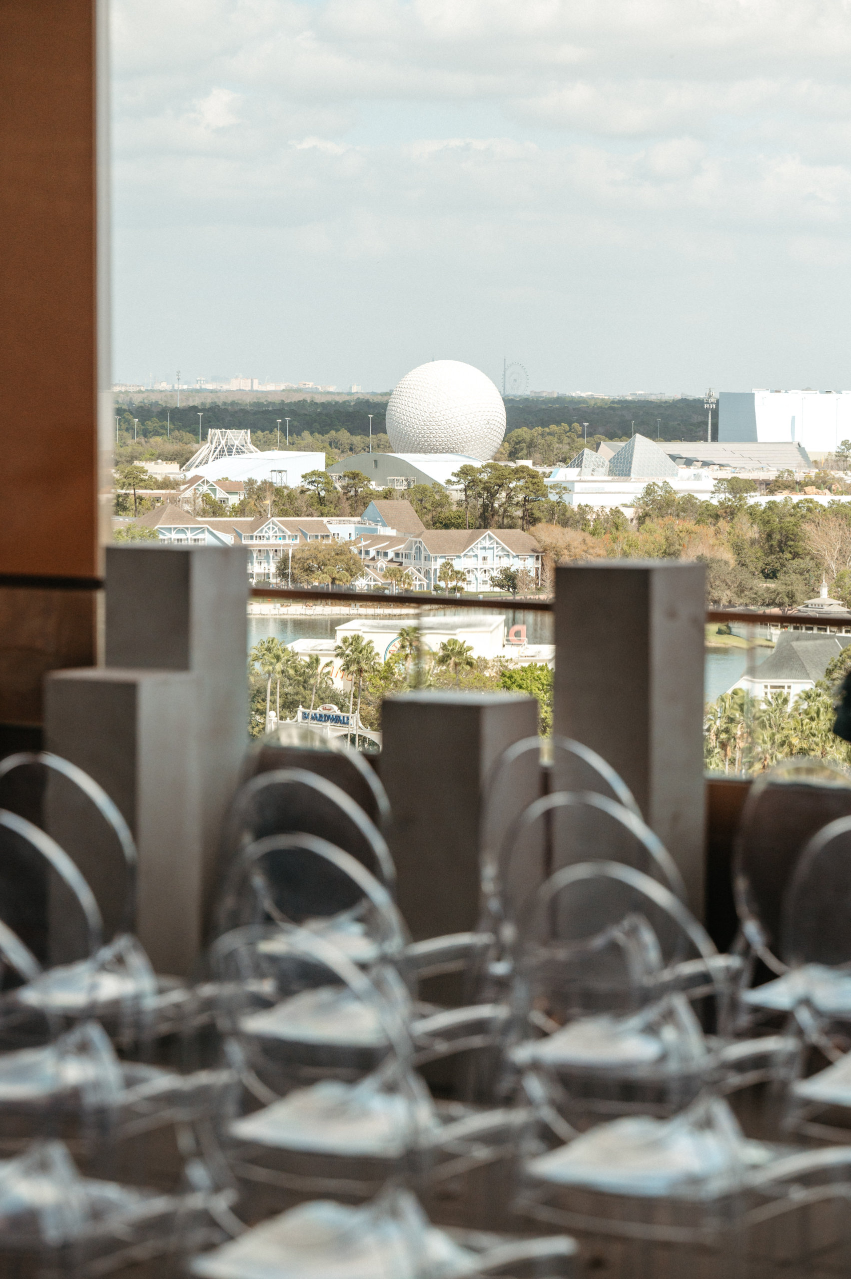 Wedding Ceremony Set-Up with Epcot Spaceship Earth in the Background