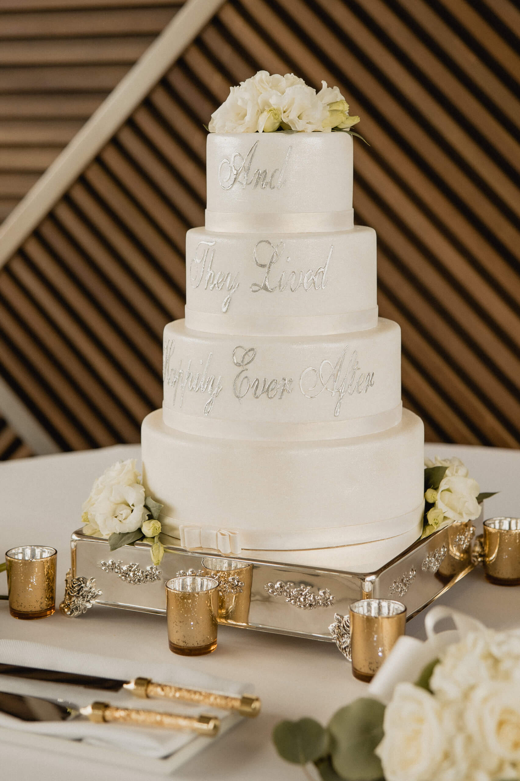 White wedding cake with 
